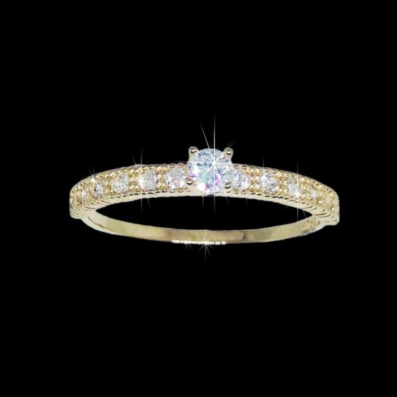 Anel de Ouro 18K Solitário Zircônias código 31347 Anel de Ouro 18K Solitário Zircônias código 31347