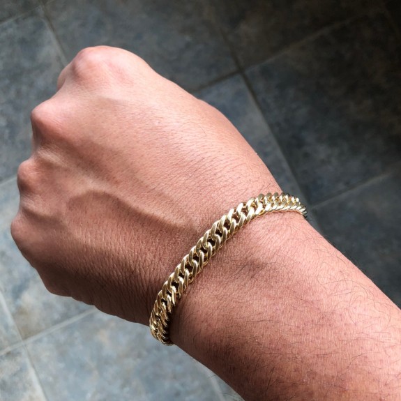 Pulseira de Ouro 18K Grumê Dupla 8mm largura 21cm comprimento  aproximadamente 11.5gr   código 37489-21cm