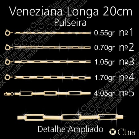 Pulseira 20cm Veneziana Longa