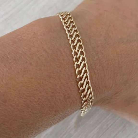 Pulseira de Ouro 18K Grumê Paralela 7mm largura 19cm comprimento  aproximadamente 5.5gr código 37487-07x19